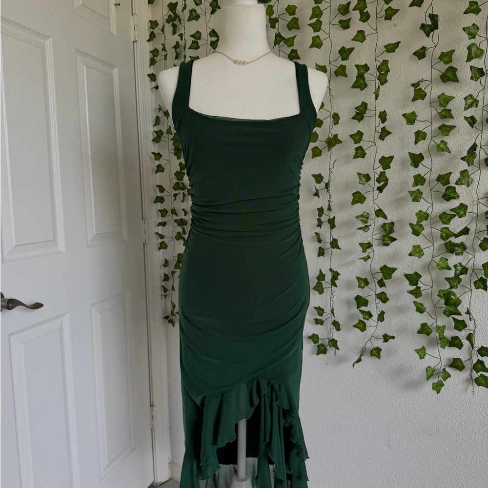 Chic Forest Green High Low Dress
